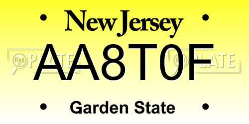 AA8T0F New Jersey License Plate