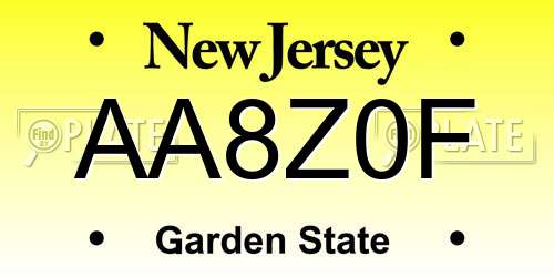 AA8Z0F New Jersey License Plate