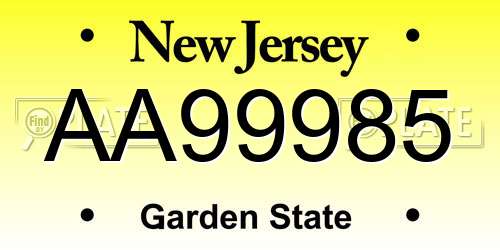 AA99985 New Jersey License Plate