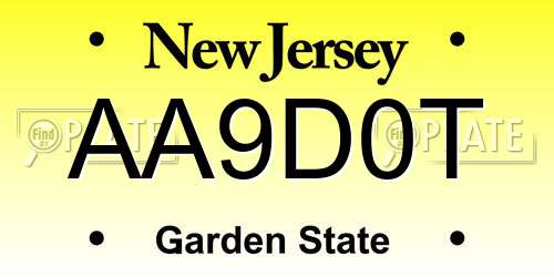 AA9D0T New Jersey License Plate