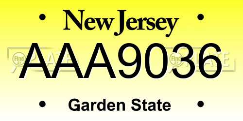 AAA9036 New Jersey License Plate