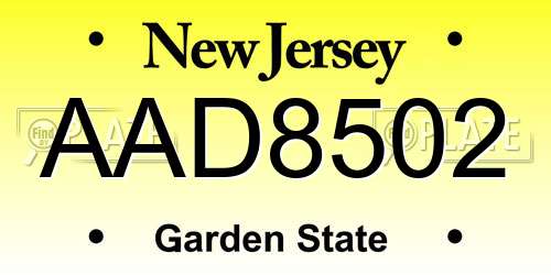 AAD8502 New Jersey License Plate