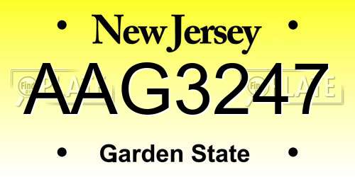 AAG3247 New Jersey License Plate