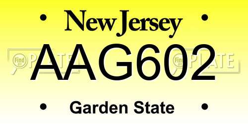AAG602 New Jersey License Plate