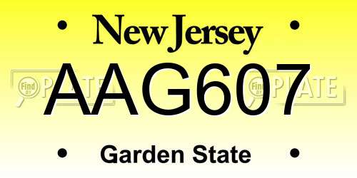 AAG607 New Jersey License Plate