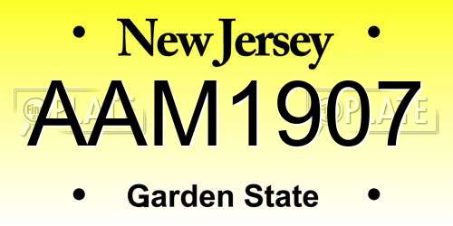 AAM1907 New Jersey License Plate
