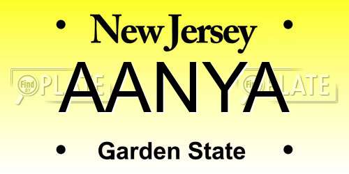 AANYA New Jersey License Plate