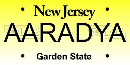 AARADYA New Jersey License Plate