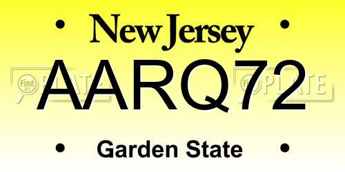 AARQ72 New Jersey License Plate
