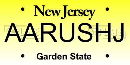 AARUSHJ New Jersey License Plate