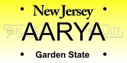 AARYA New Jersey License Plate