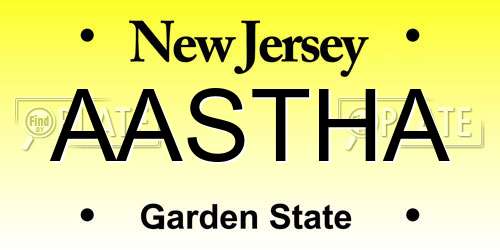AASTHA New Jersey License Plate