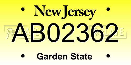 AB02362 New Jersey License Plate