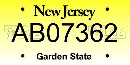 AB07362 New Jersey License Plate