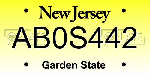 AB0S442 New Jersey License Plate