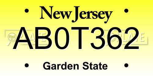 AB0T362 New Jersey License Plate