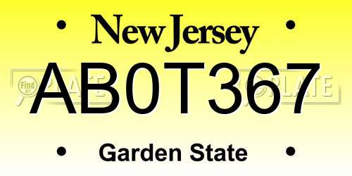 AB0T367 New Jersey License Plate