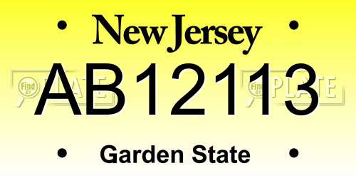 AB12113 New Jersey License Plate