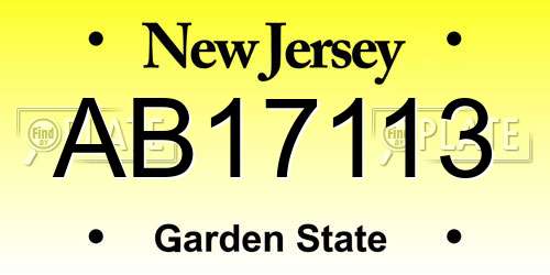 AB17113 New Jersey License Plate