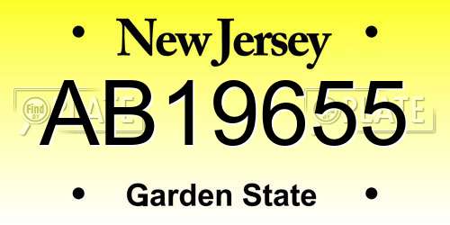 AB19655 New Jersey License Plate