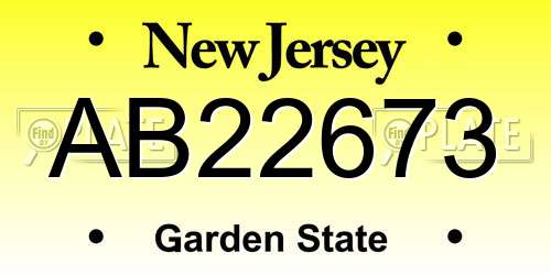 AB22673 New Jersey License Plate