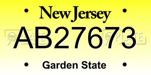 AB27673 New Jersey License Plate