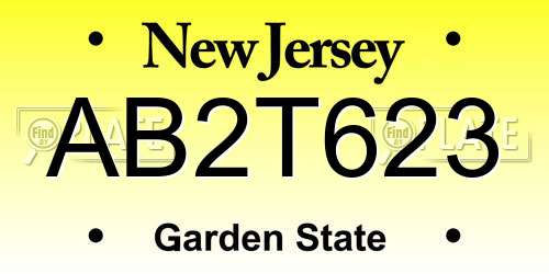 AB2T623 New Jersey License Plate