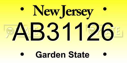 AB31126 New Jersey License Plate