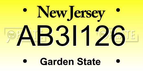 AB3I126 New Jersey License Plate