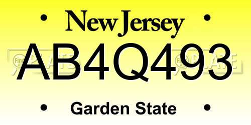 AB4Q493 New Jersey License Plate