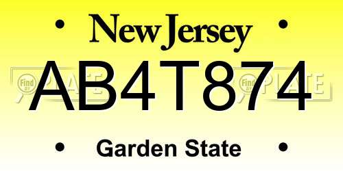 AB4T874 New Jersey License Plate