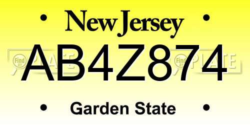 AB4Z874 New Jersey License Plate