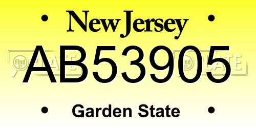 AB53905 New Jersey License Plate
