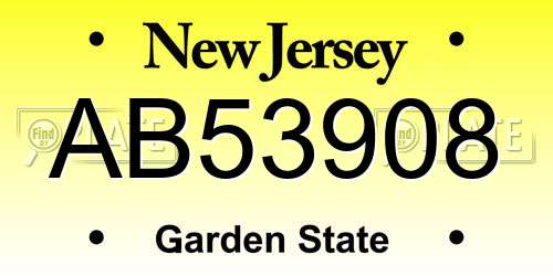 AB53908 New Jersey License Plate