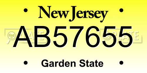 AB57655 New Jersey License Plate