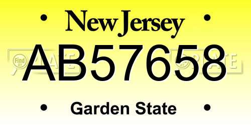AB57658 New Jersey License Plate