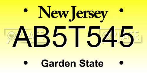 AB5T545 New Jersey License Plate