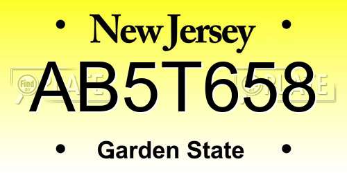 AB5T658 New Jersey License Plate