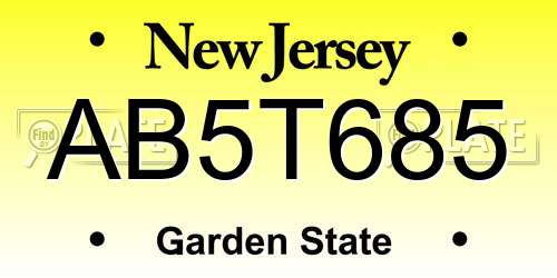 AB5T685 New Jersey License Plate