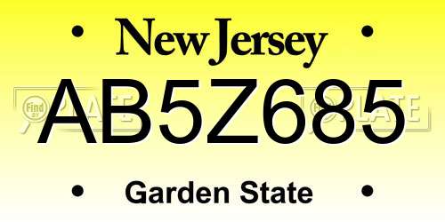 AB5Z685 New Jersey License Plate