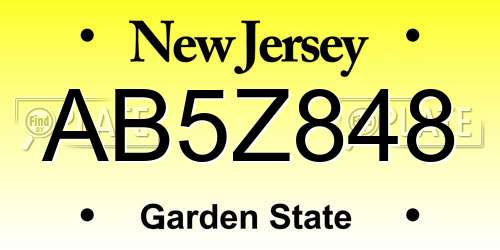 AB5Z848 New Jersey License Plate