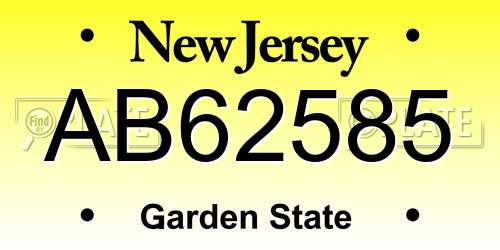 AB62585 New Jersey License Plate