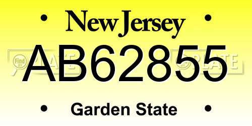 AB62855 New Jersey License Plate