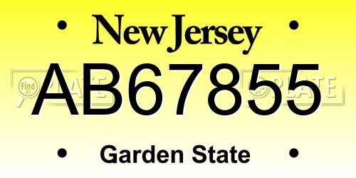 AB67855 New Jersey License Plate