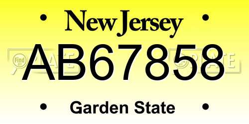 AB67858 New Jersey License Plate