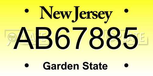 AB67885 New Jersey License Plate
