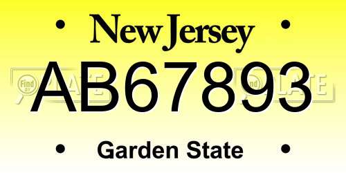 AB67893 New Jersey License Plate