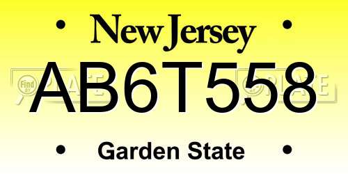 AB6T558 New Jersey License Plate