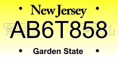 AB6T858 New Jersey License Plate