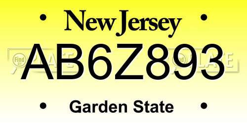 AB6Z893 New Jersey License Plate